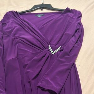 Ralph Lauren Mulberry Purple Magenta Floor Long Sleeve Gown  nwot size 14